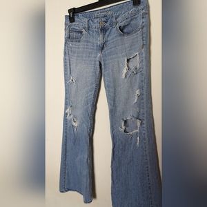 American Eagle Distressed Stretch Bell-bottom Jeans Women's Size 6